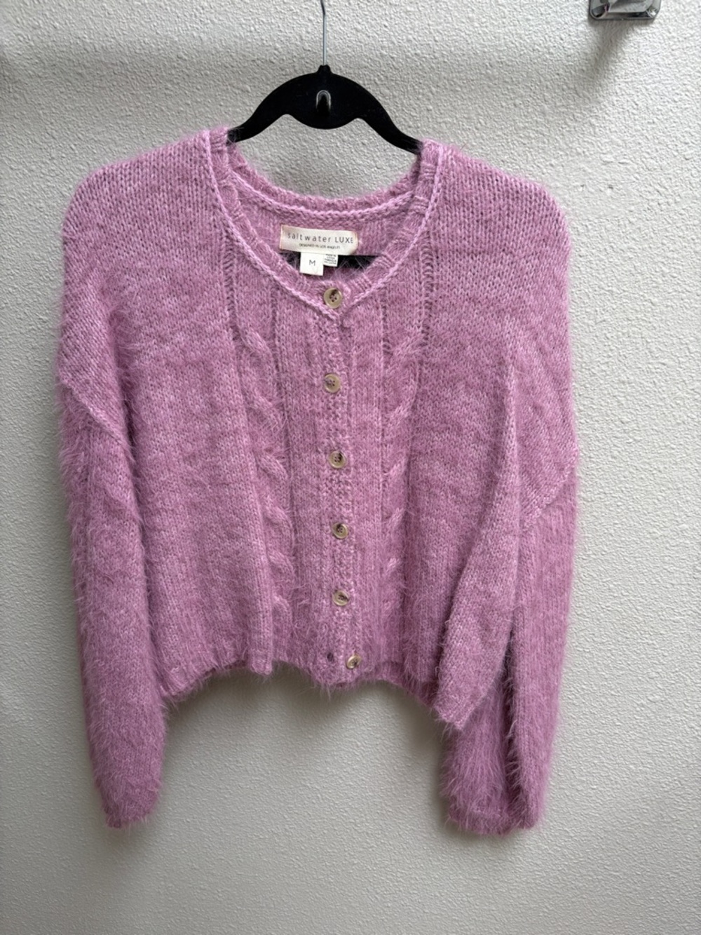 saltwater LUXE Pink Fuzzy Button-Front Cardigan